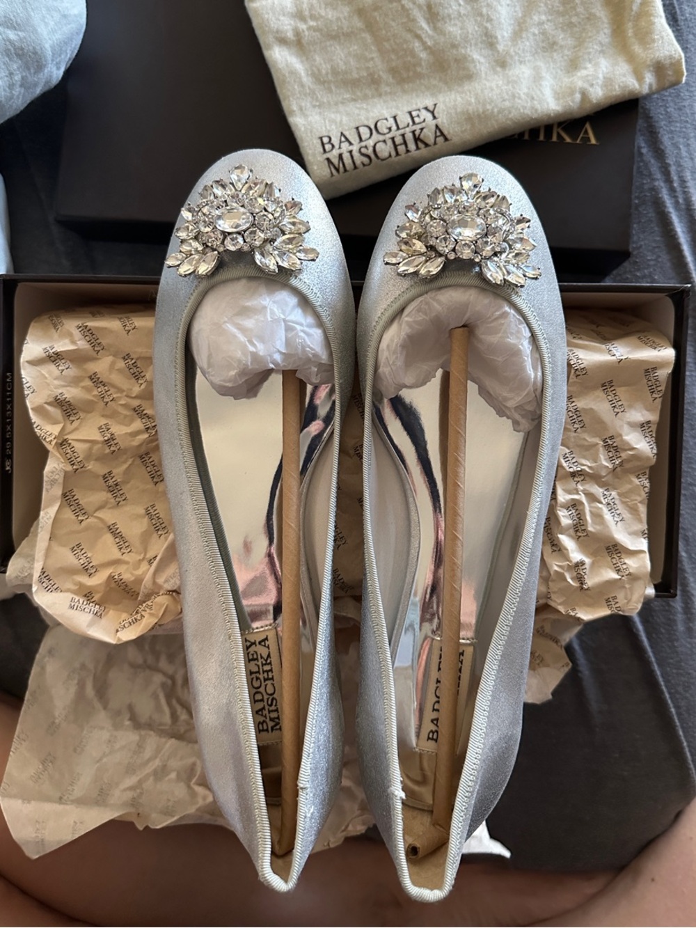 Badgley Mischka Bianca Silver Ballet Flat with Gems